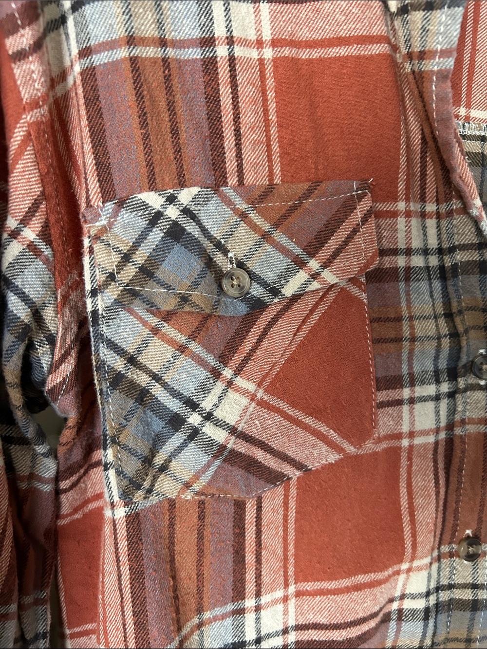 RSQ Rust Plaid Button-Down Shirt with Cream and Gray Stripes - Picture 3 of 6